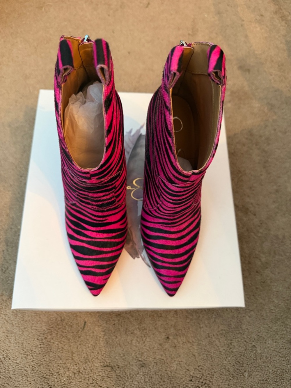 Jessica Simpson Hot Pink and Black Zebra-Print Pointed Ankle Booties